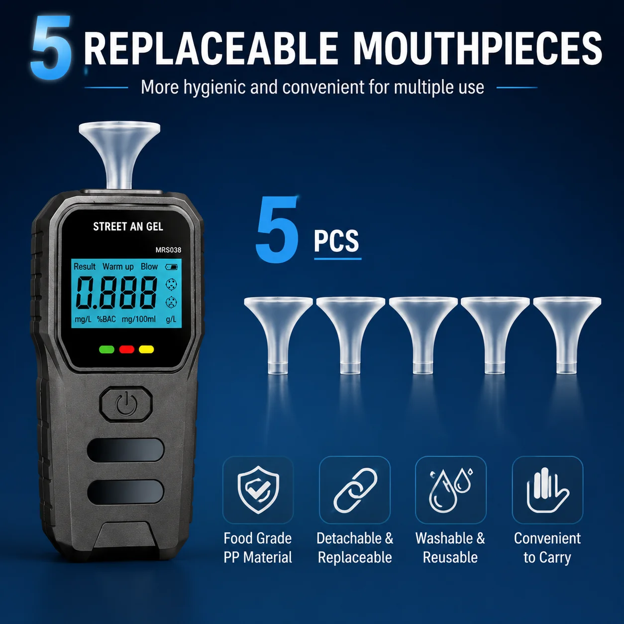 Professional Breathalyzer Alcohol Tester with Smart Sensor High Accuracy Dual Filter Built-in Purification Chamber Fast Response