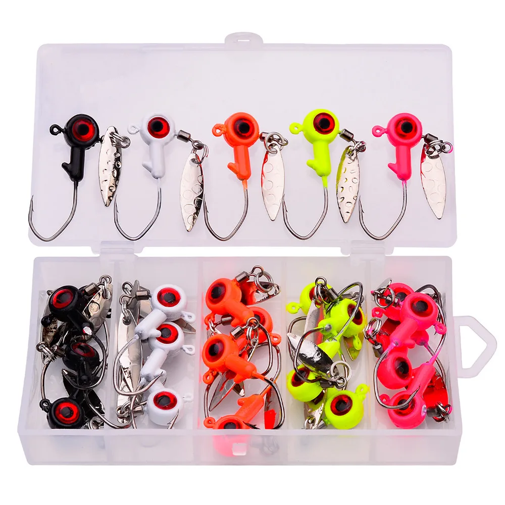 

Yi Yi Jig Heads Freshwater Fishing Lures Jig Head with Eye Ball 25PCS Painted Hooks Fishing Jigs for Bass/Crappie