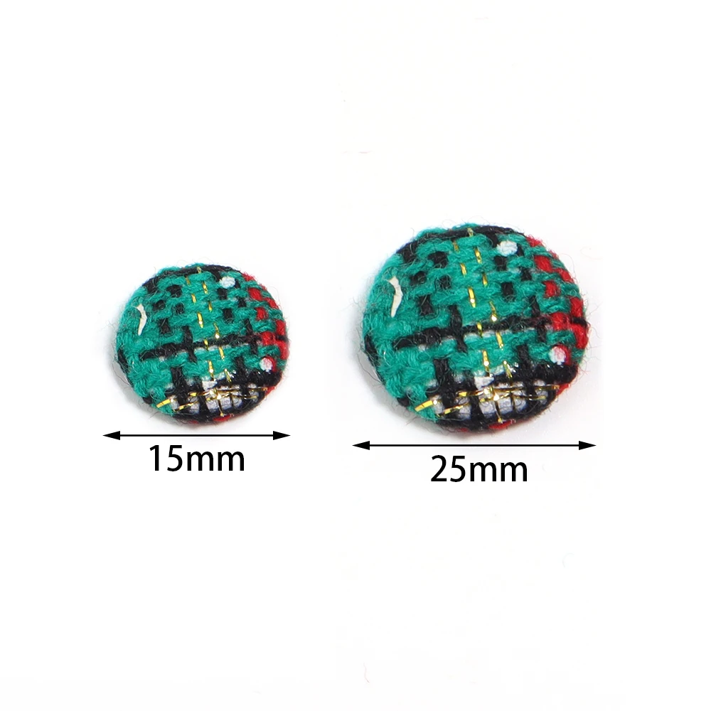 20Pcs Christmas Style Checkered Wrap The Cloth Cabochon Buttons for Jewelry Making Diy Earrings Clothes Decoration Accessories