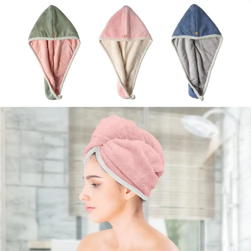 Hair Drying Towel Double Layer Hair Turban Wrap For Women Absorbent Head Towels Wrap Quick Dry Turban For Salon Home Dorm