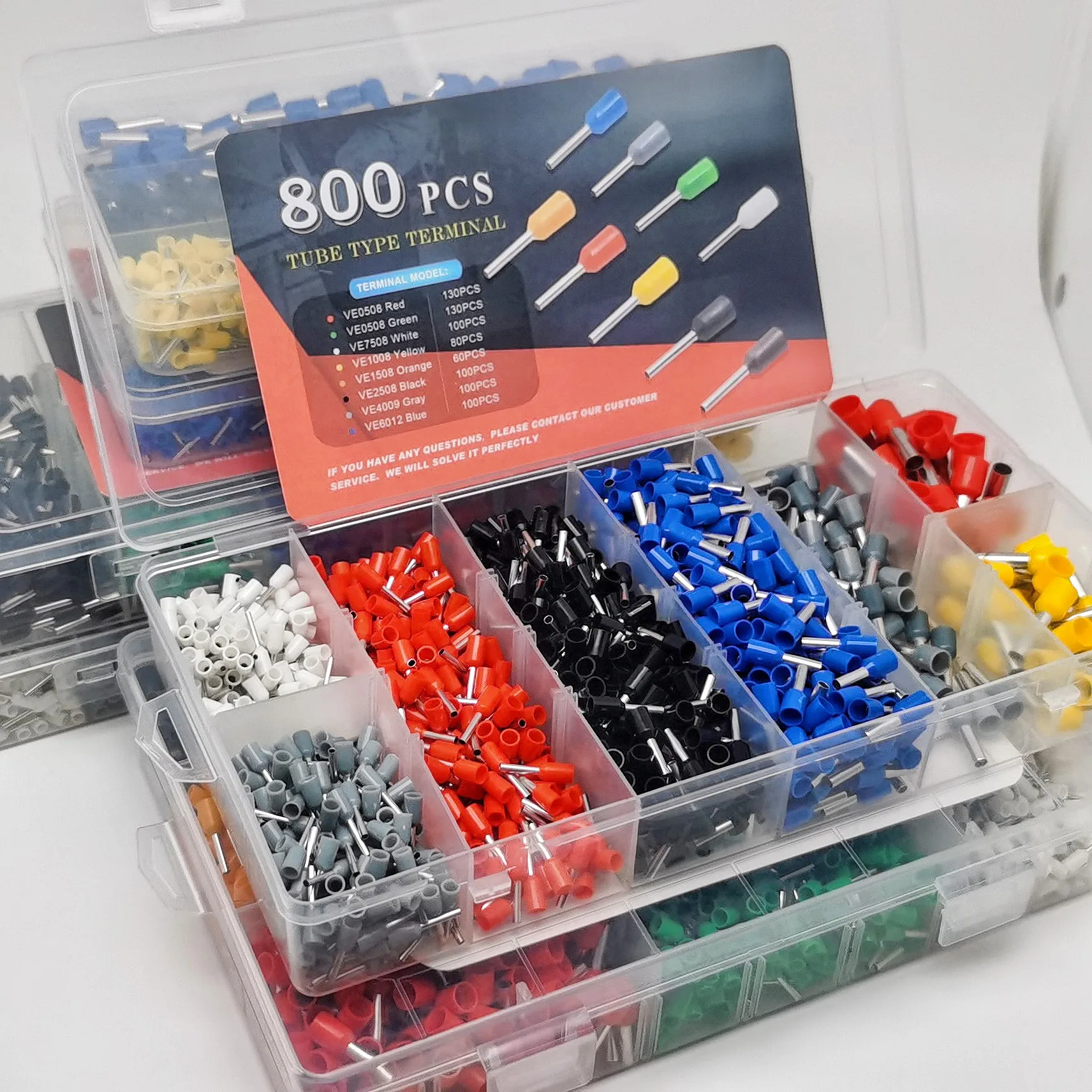300-2120PCS Boxed VE Tubular Wire Terminal ， Insulated Electrical Wire Cord End Connector，Auto Cable Crimping Terminal Connector