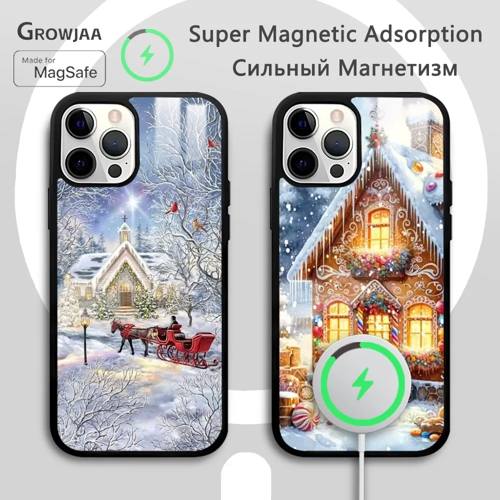 

Christmas Snow House Phone Case For iPhone 15 14 13 12 11 Pro Max Plus Mini Mirror Wireless Magnetic Cover