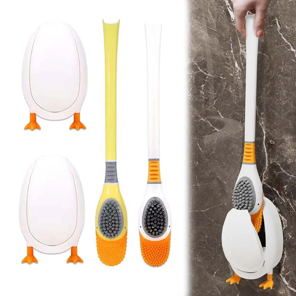 1PC Silicone Toilet Brush With Holder 360 Curved Cleaning Head Easily Rinse Stand For Home Bathroom Cleaning Brush Set