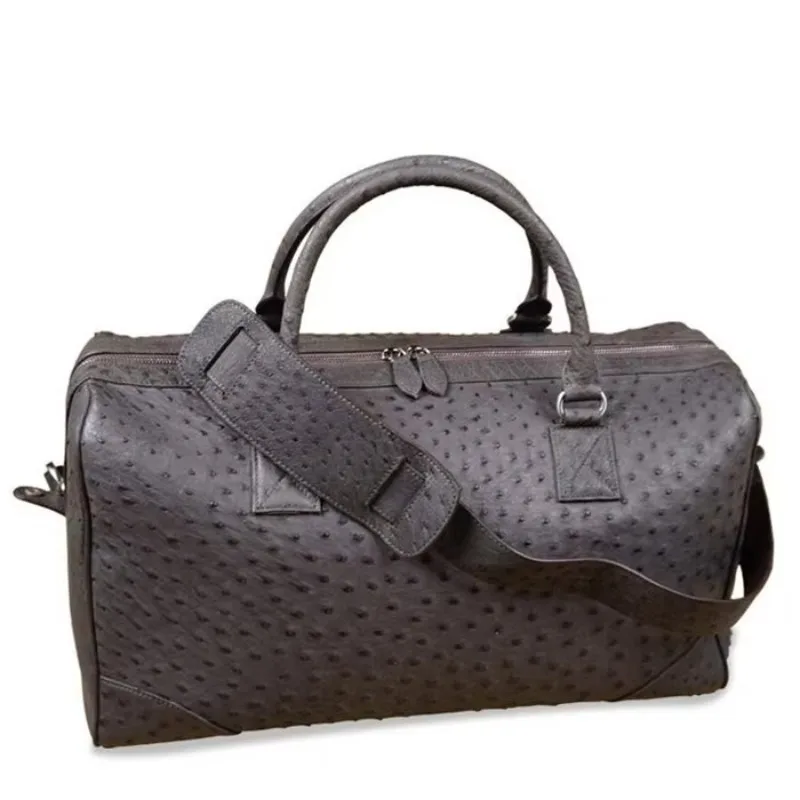 OEM ODM Custom Designer Luxury Genuine Ostrich Leather Men and Women Weekend Travel Handbag Fitness Gym Duffel Bag
