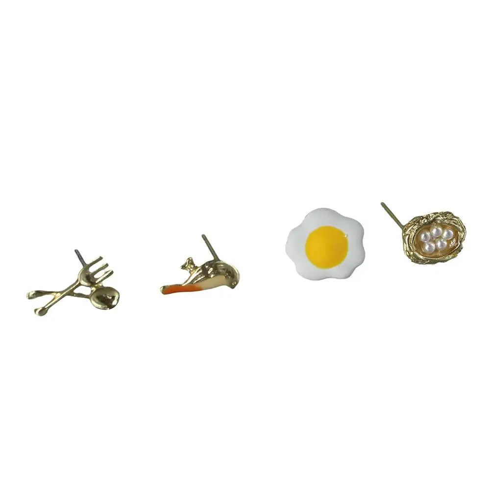 

Creative 925 Sterling Silver Needle Bird Nest Poached Egg Fork Fashion Jewelry Earrings Women Gift Asymmetric Ear Studs