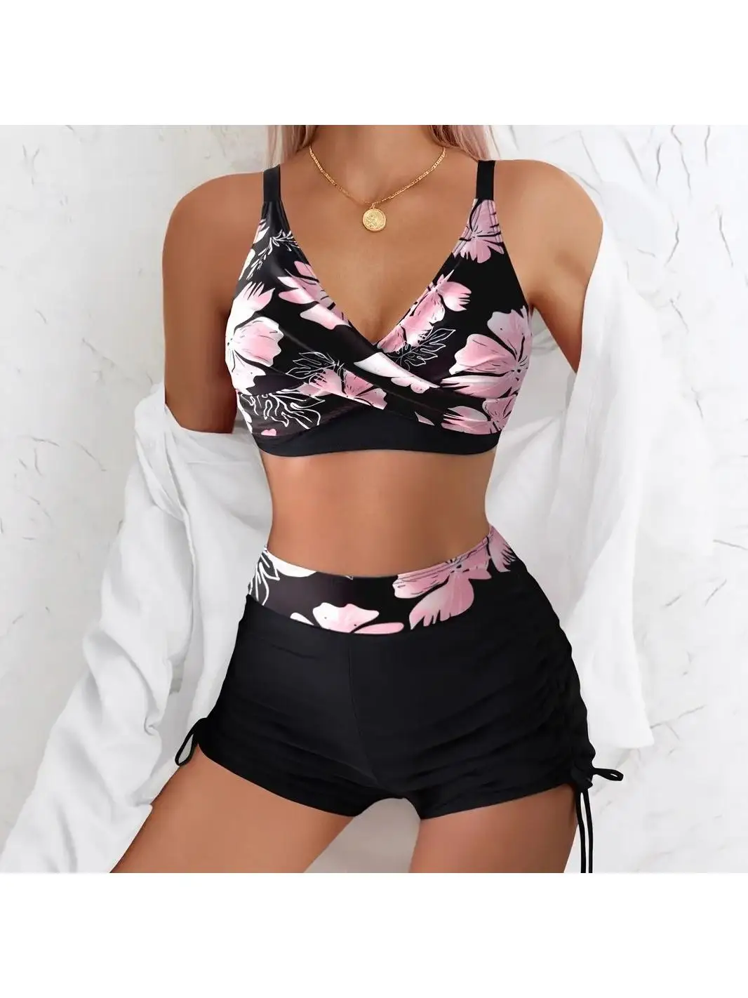 Fashionable Print Quick Dry Bikini Swimming Suit Women's  Split Swimsuit Nylon Material Pool Scene Suitable