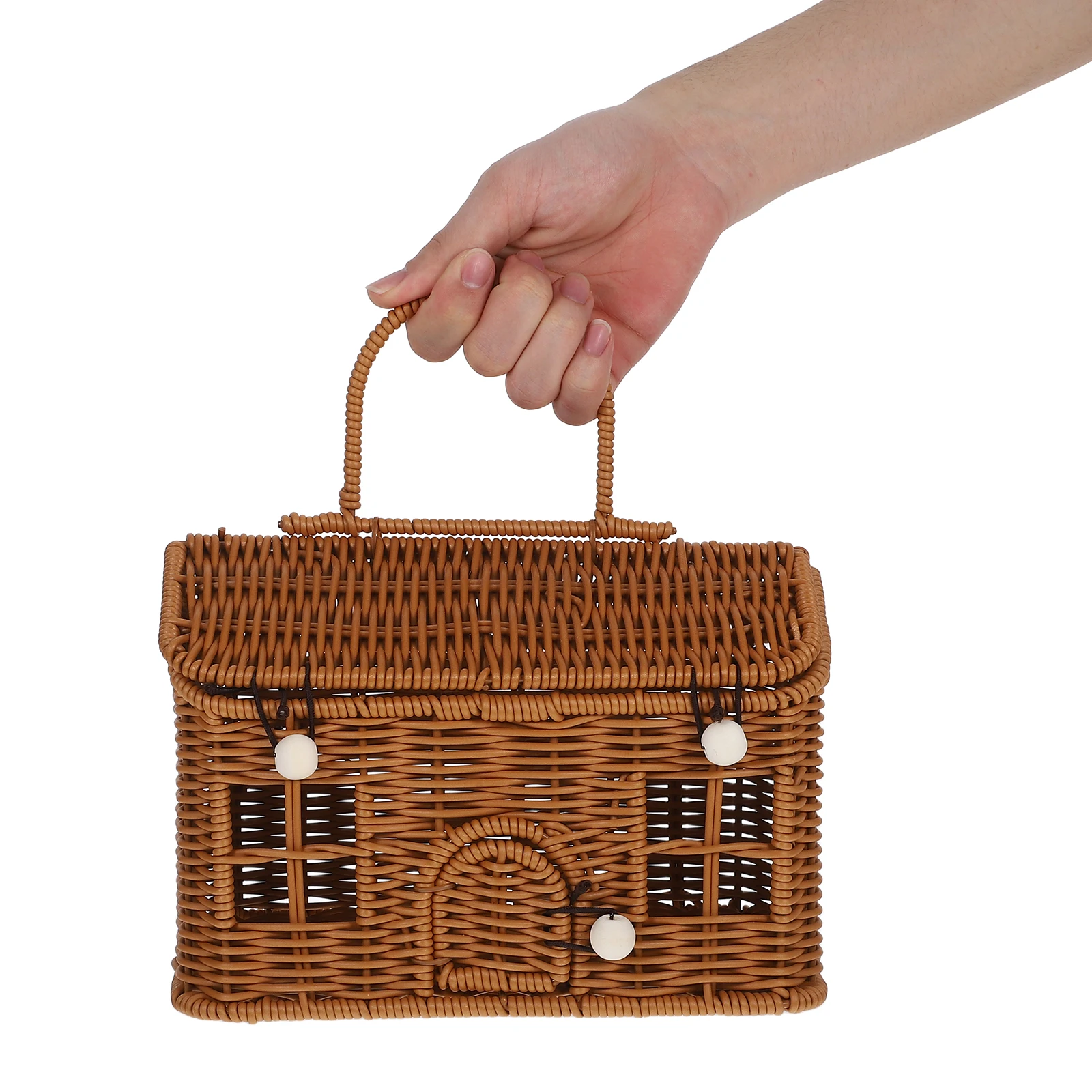 

1pc Rattan Picnic Basket Vintage House Shaped Woven Storage Handheld Vegetable Large Capacity Wedding Favors Decor Boxes