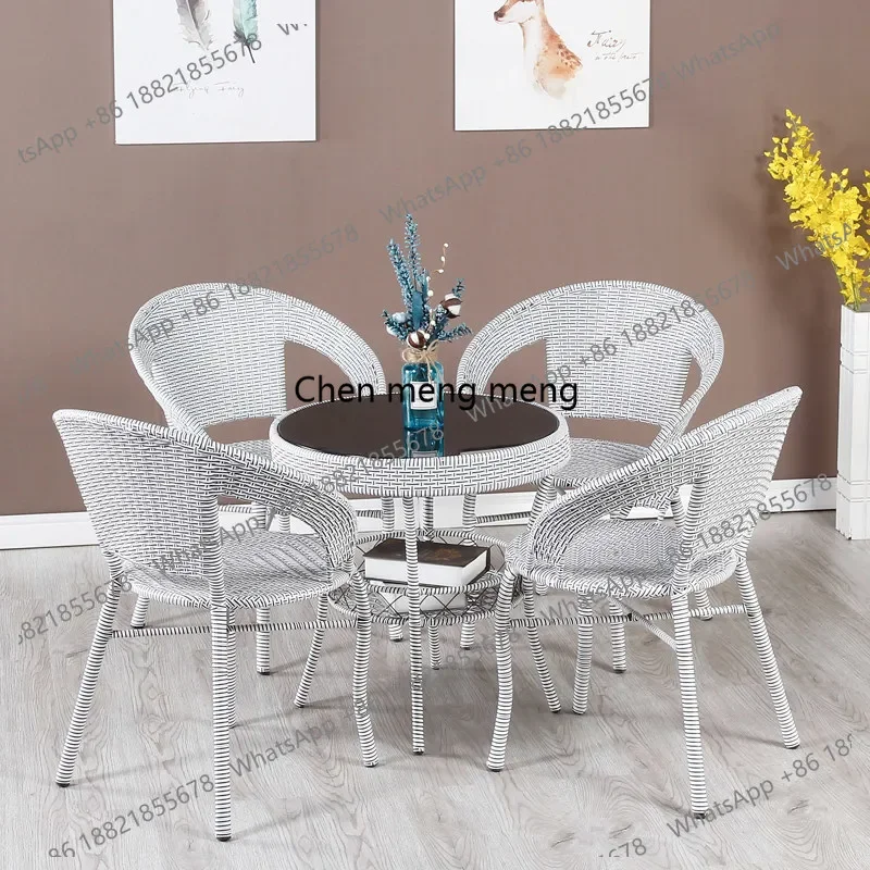 

Balcony table and chair combination rattan chair small table coffee table outdoor leisure back chair courtyard E136