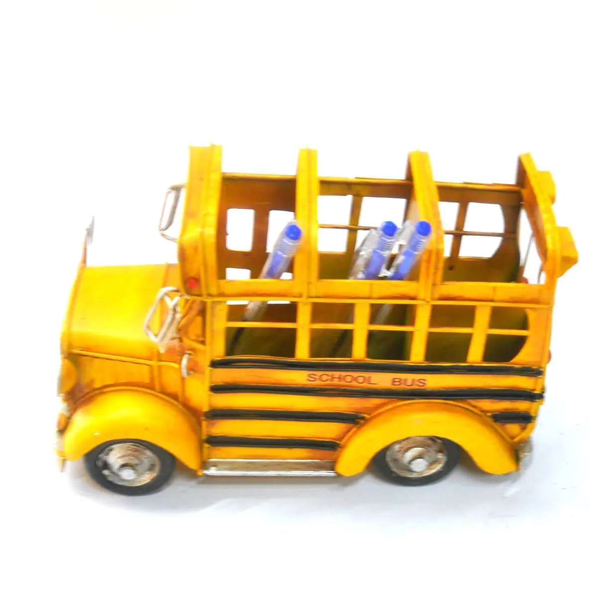 Retro Iron Metal Handmade Craft Mini American Yellow Shool Bus Models Home Bar Decoration