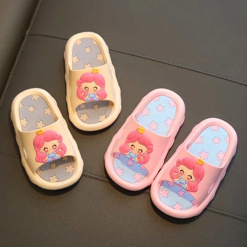 Aged 2-8 Children's Home Slippers Girls' Soft Sole Indoor Bathrooms Cartoon Cute Princess Style Sandals Summer Beach Floor Shoes