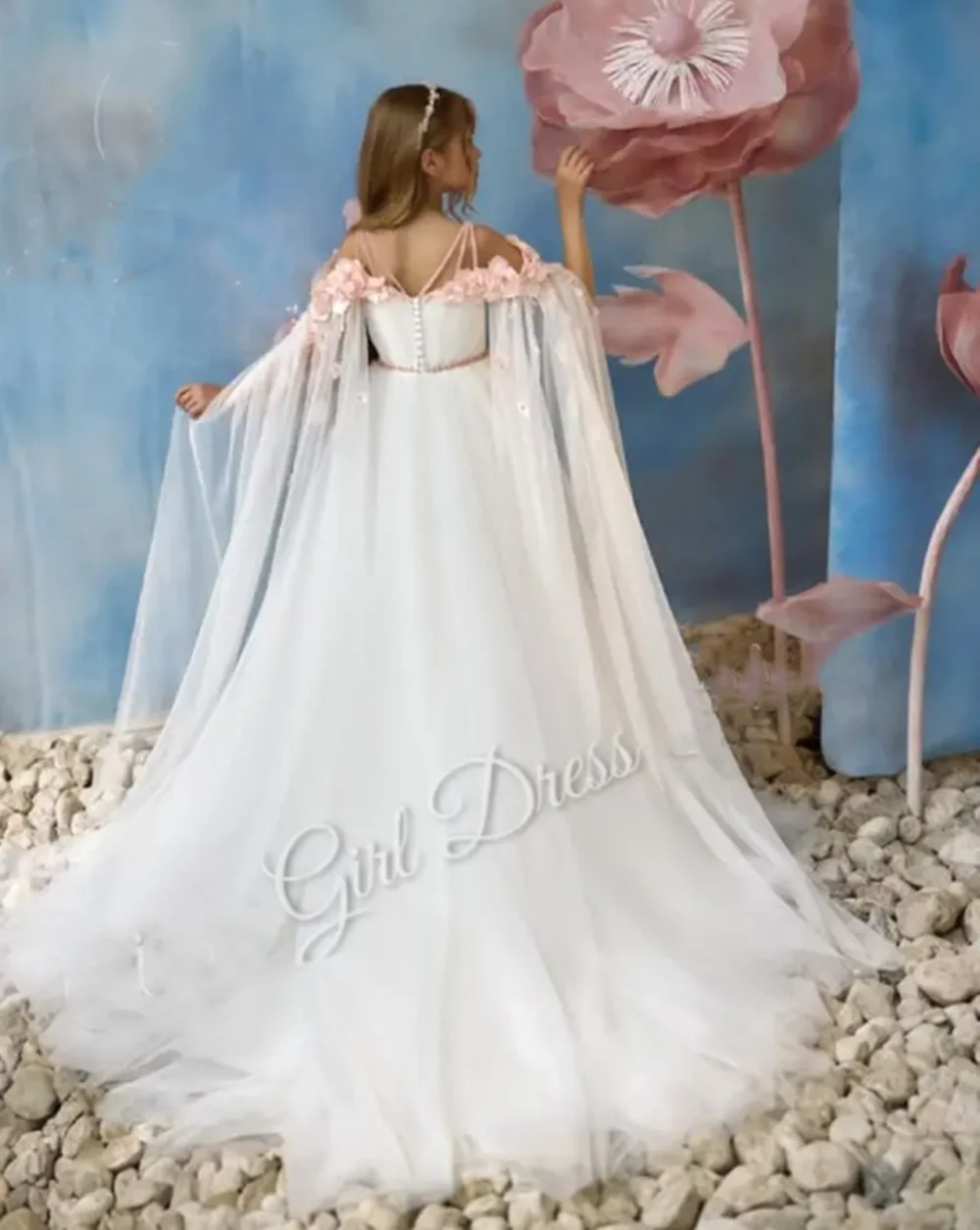 

Customized Lace Tulle Flower Girl Dresses For Wedding Appliques Floor Length Elegant Kids Birthday Party First Communion Gown
