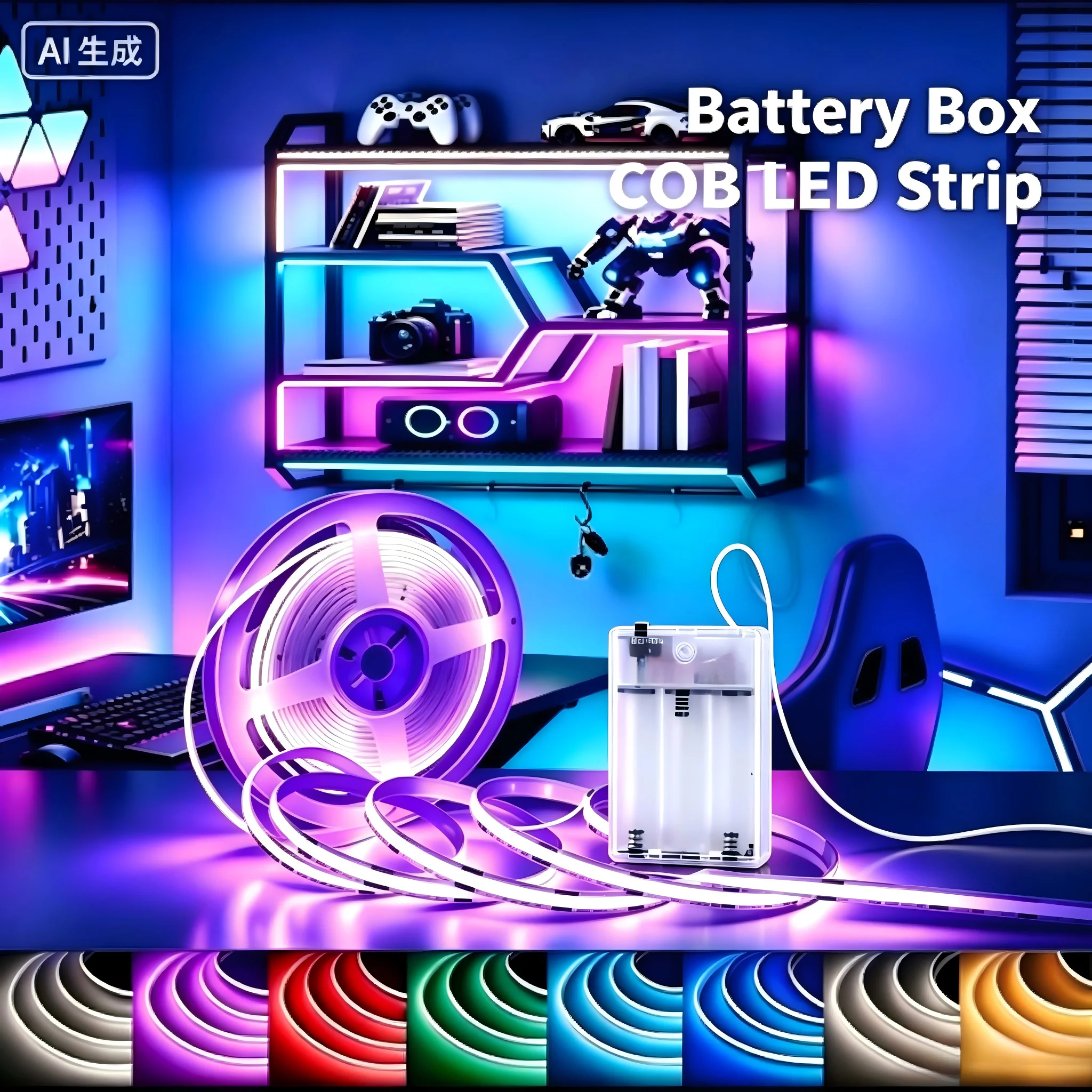 3 Aa Battery-Powered Cob Light Strips, Cob Light Strips in 9 Colors Such as Pink/Purple/Blue, Battery Box Powered (Batteries Not Included), 5V Brightness, No Light Spots, Led Light Strips Suitable for Display Cabinets, Shelves, Cabinets, Atmosphere Decoration, Led Light Strips for House, Bedroom, Bedside Decoration