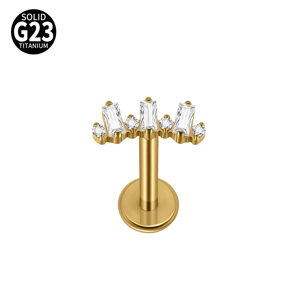 16G Cz Crown Pure Titanium Lip Studs