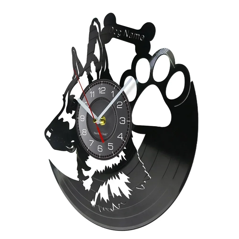 German Shepherd Dog Wall Clock Home Decor Vinyl Record Vintage Clock Custom Dog Name Wall Clock Gift for Dog Lovers