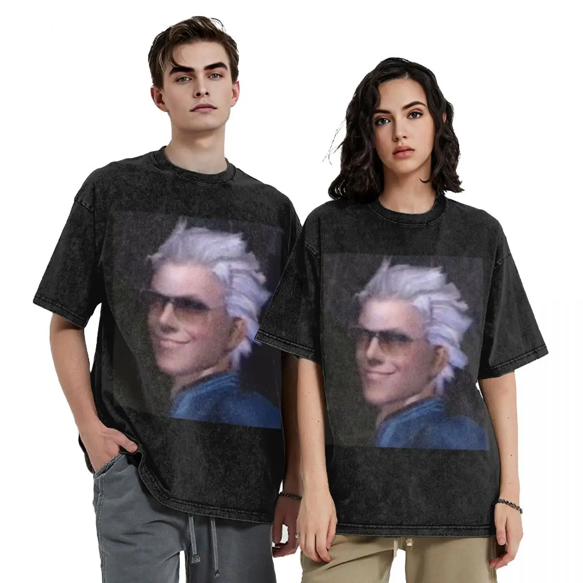 Vergil From The Devil May Cry Series Washed T Shirts Printed Short Sleeve Hip Hop T-Shirt Streetwear Tops Tees for Men Women
