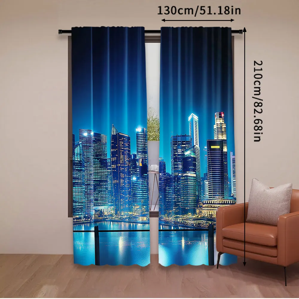 2Pcs Cityscape Curtain Big City Night Panorama From A Balcony With Skyscrapers For Bedroom Living Room And Dining Room A