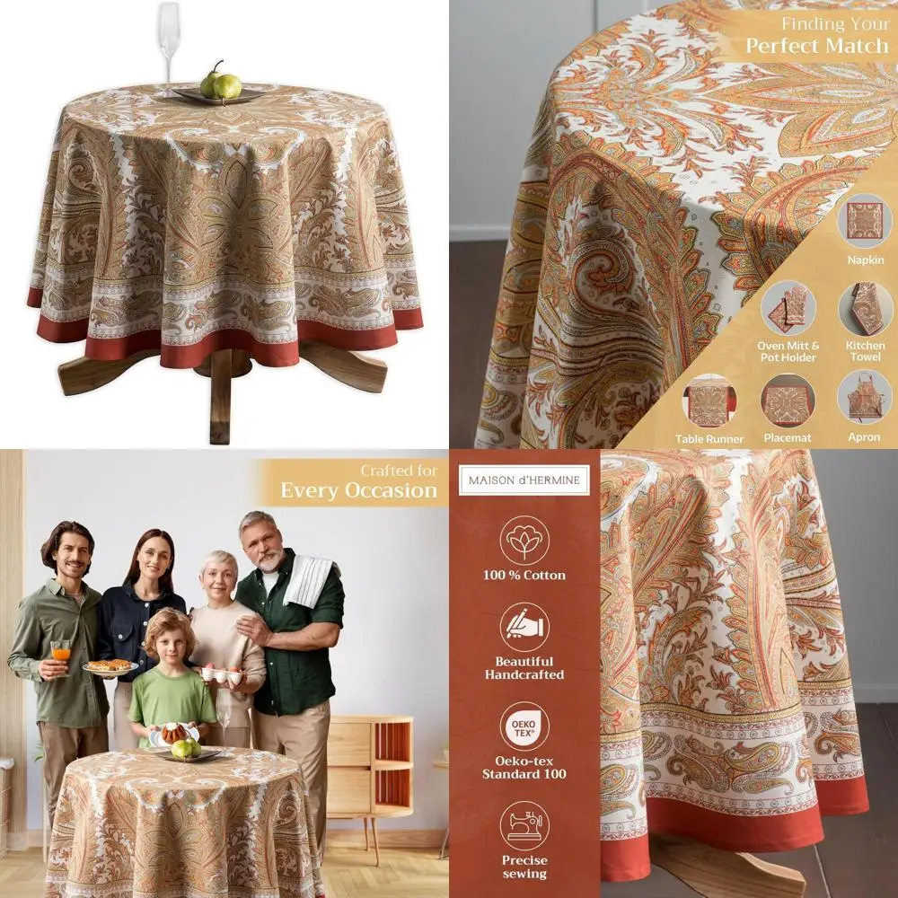 

Round Cotton Tablecloth 69 Inches, Reusable for Fall Holidays, Perfect for Thanksgiving and Christmas Everyday Dining