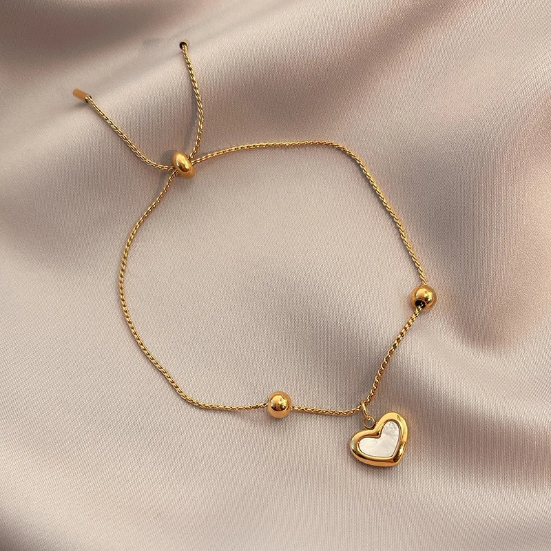 ANENJERY 316L Stainless Steel Shell Love Heart Pull Bracelet Women\'s Simple Fashion Daily Jewelry  pulseras mujer