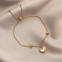ANENJERY 316L Stainless Steel Shell Love Heart Pull Bracelet Women's Simple Fashion Daily Jewelry  pulseras mujer