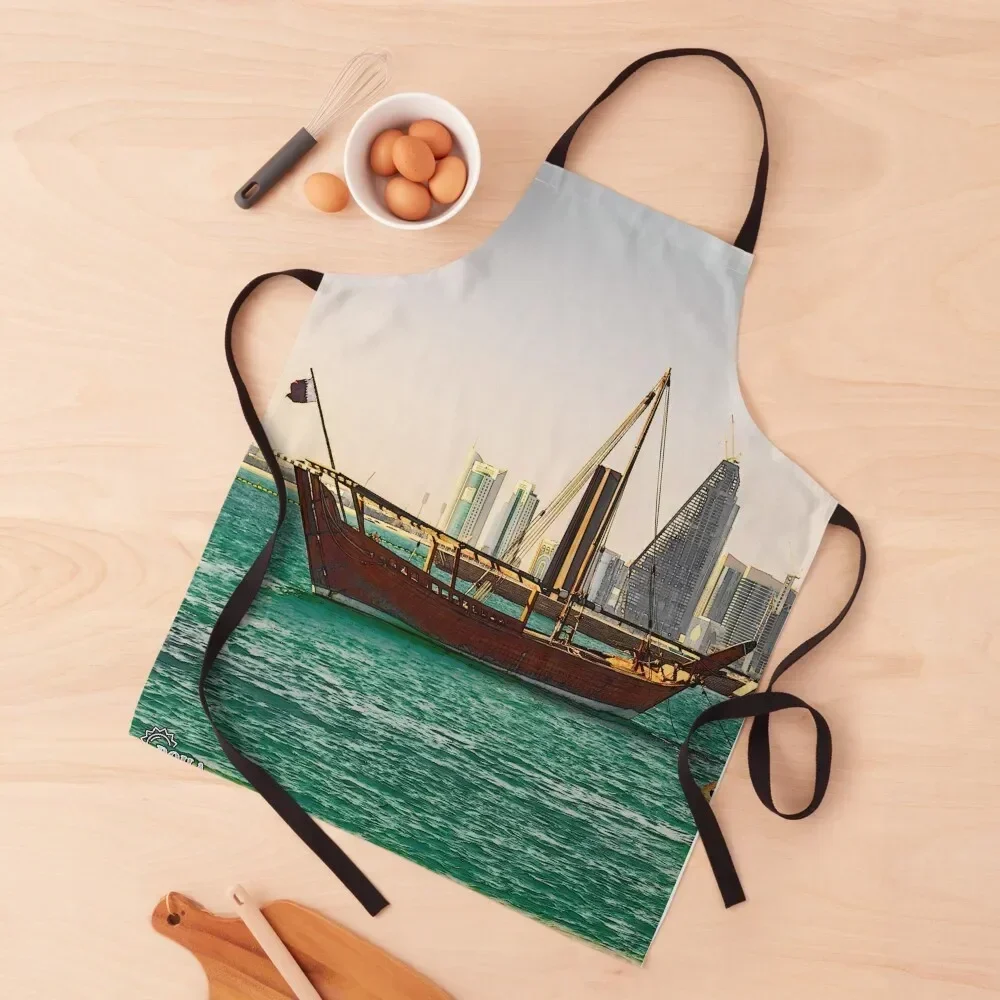 

Doha State of Qatar City Apron Men's Kitchen for home useful pieces Chef Uniform household woman Apron