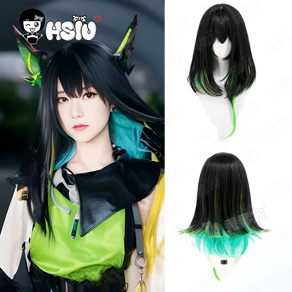 

Mon3tr Cosplay Wig Fiber synthetic wig「HSIU」Black green mixed long Wig+Wig cap Game Arknights Cosplay Wig
