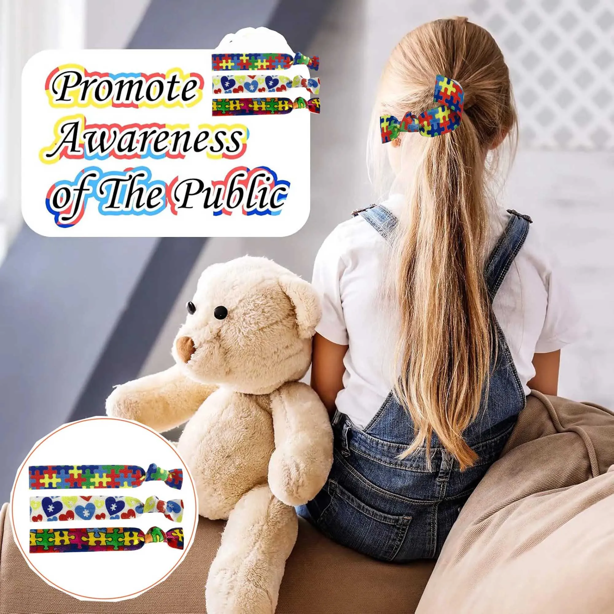Hot Sale Autism Awareness Puzzle Print Fold Over Elasitc 5/8\'\' 10Y Colorful FOE Ribbon for DIY Headwear Gift Webbing Accessory