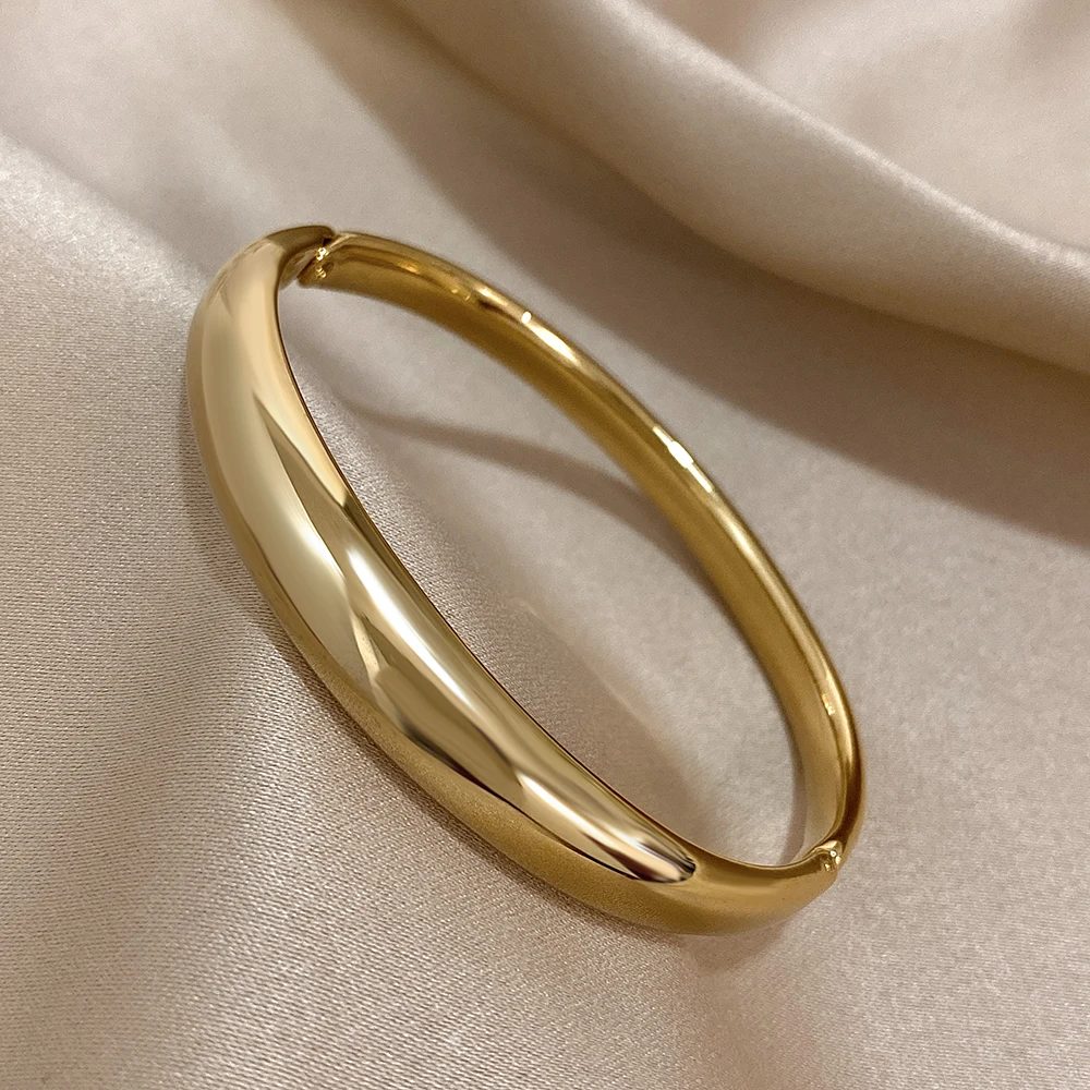 Simple Pearl Rhinestone Stainless Steel Wide Bracelet For Women Men Fashion Zircon Waterproof Couple Wrist Bangle Jewelry Gift #6