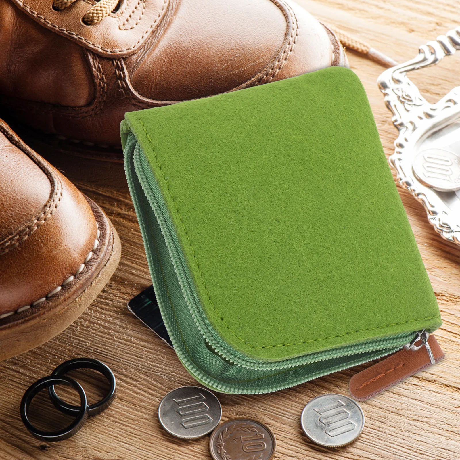 

4 pcs Felt Coin Purse Premium Quality Zipper Design Storage Bag Red LightGrey Green DarkGray Mini Wallet Coin Bag