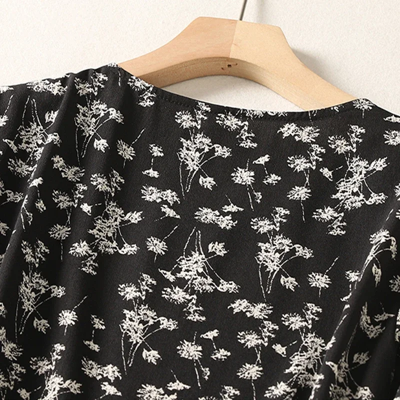 البوب الحد من العمر النساء فساتين متوسطة الطول صيف جديد أنيق موضة الأزهار طباعة ثنيات الشيفون فستان الحفلات للنساء Ropa Mujer #5