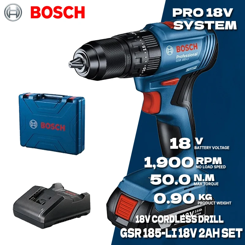 Bosch GSR 185-LI Cordless Drill Driver Electric Screwdriver For Metal Wood Wall Professional 18V Brushless Motor Power Tool