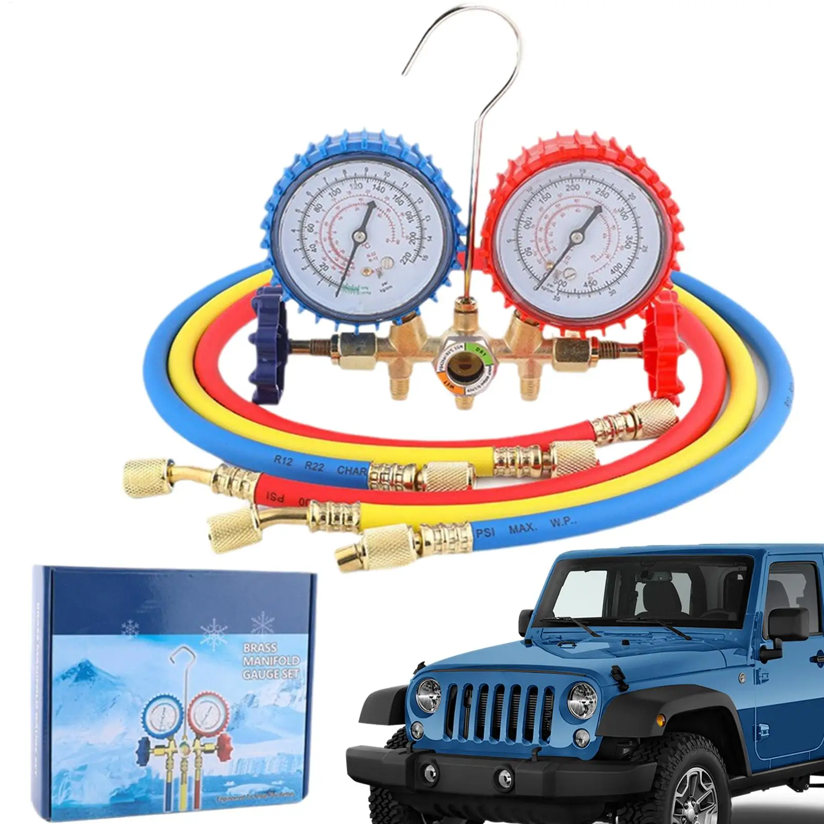 

R134a Refrigerant Recharge Kit Air Conditioning Pressure Gauge Precision Gauge Convenient AC Charge Hose Gauge Kit