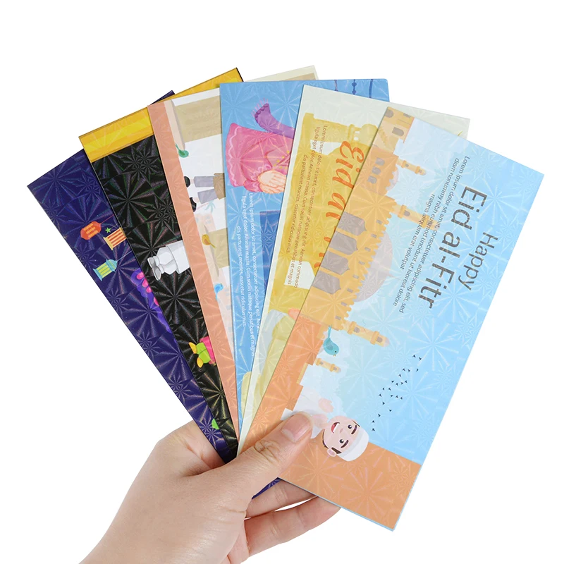 6Pcs/lot Cash Envelopes Eid Mubarak Ramadan Gift Greeting Money Cash Paper Package Red Packet Muslim Islamic Festival Supplies