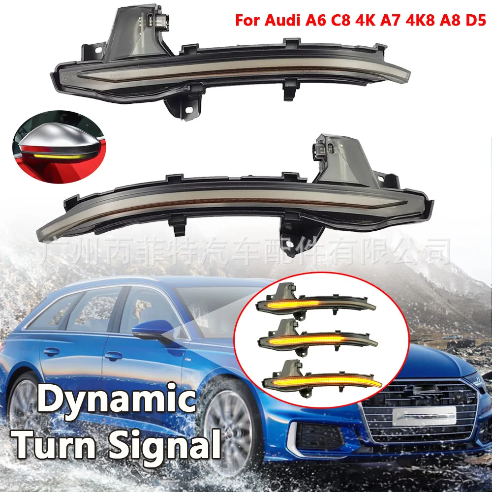 2pcs For Audi A6 A7 A8 C8 S6 retrofit rearview mirror steering running water turn signal light