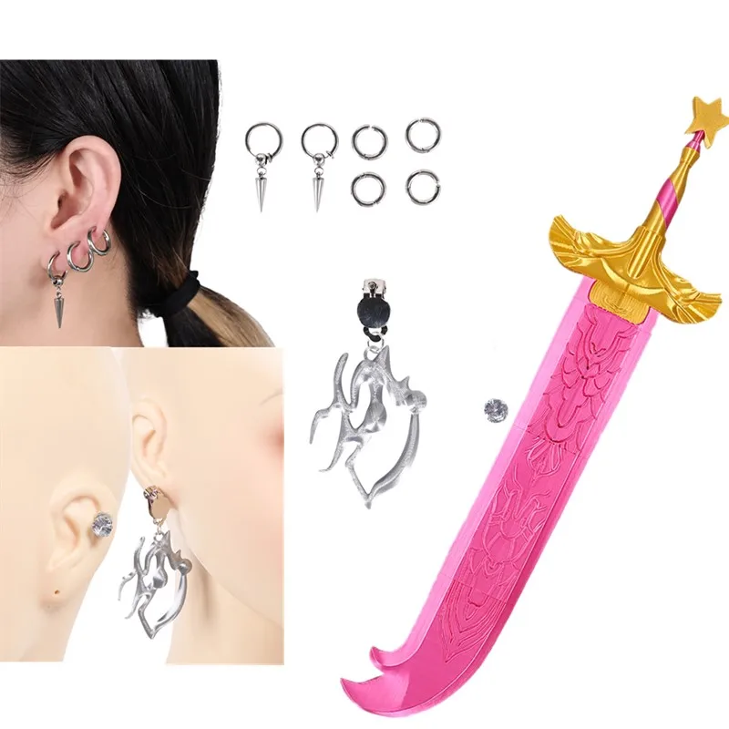 

Загадочные зажимы для ушей демонов, серьги для косплея Руми, кулон, охотничий меч, реквизит, карнавальный костюм на Хэллоуин, аксессуары, подарки