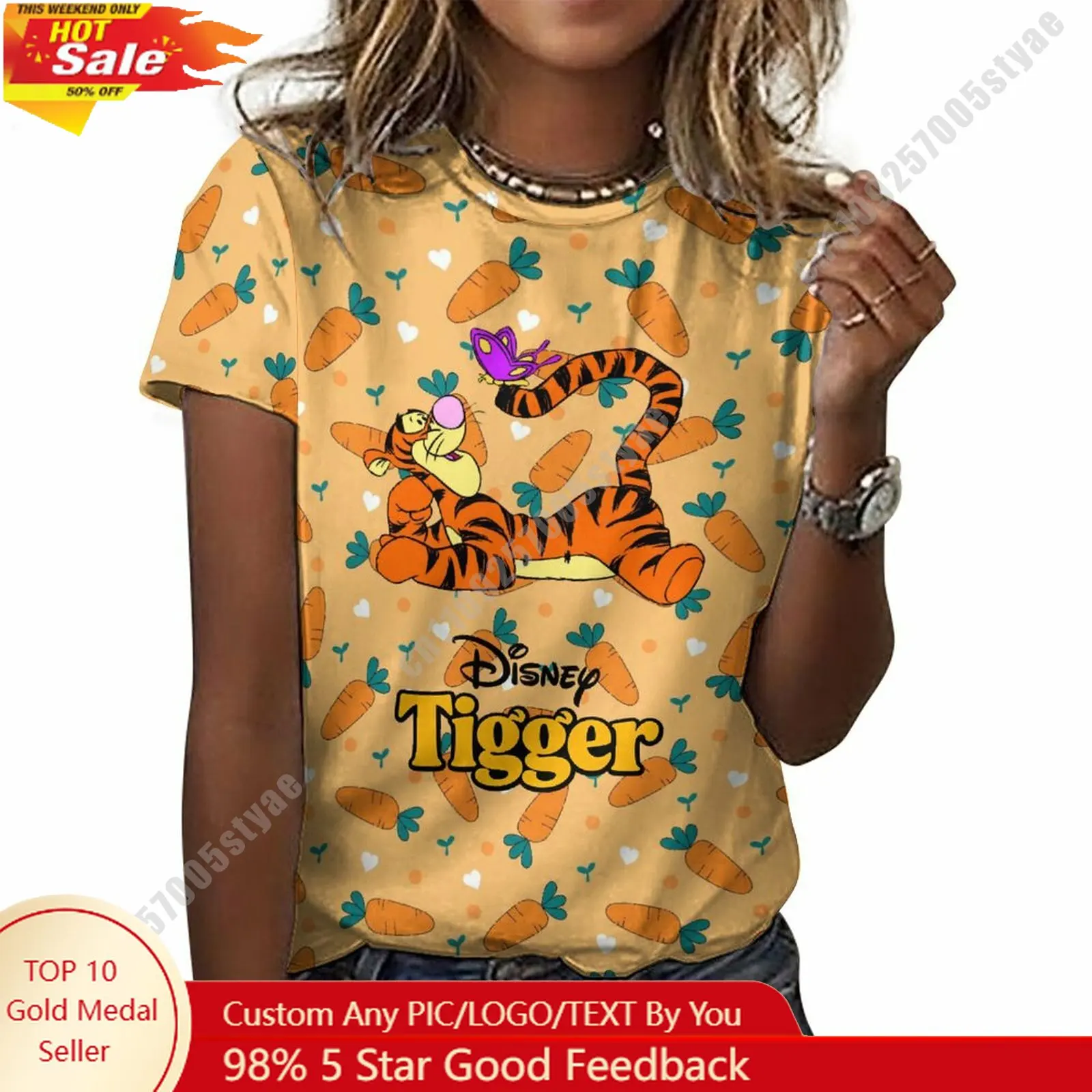 

Tigger T Shirt Disney Cartoon Custom Your Own Cotton Tee Personalized Photo Text Print Casual Street Style Short Sleeved Top