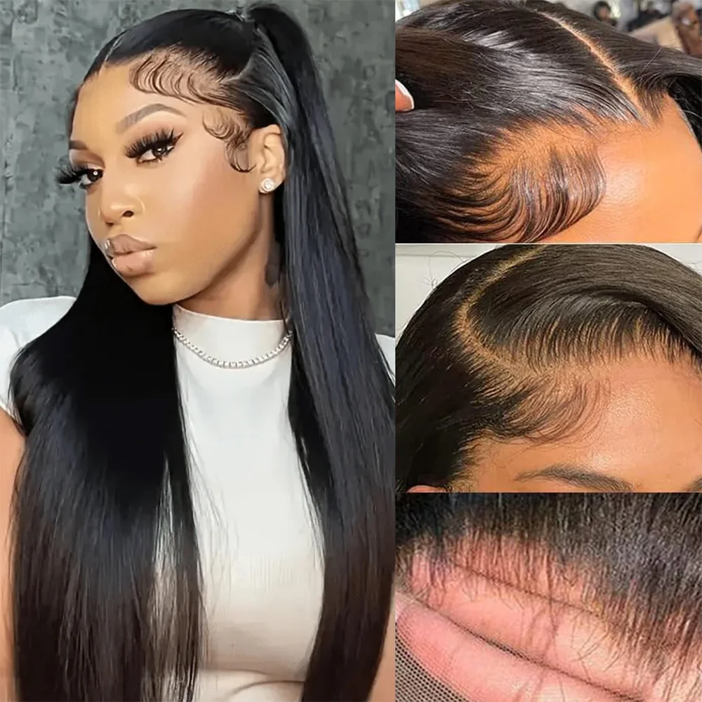 

30 36 Inch 200 Density 13x4 Straight HD Lace Front Wigs Human Hair Pre-Plucked Pre-Cut Natural Color With Body Hair For Women