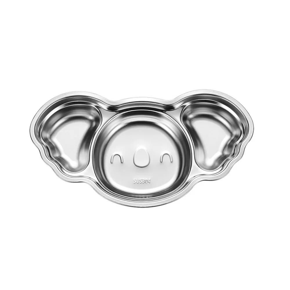 Silver Divided Dinning Plate Cartoon Animal Shape 304 Stainless Steel Child Feeding Plate Food Container Food Tray