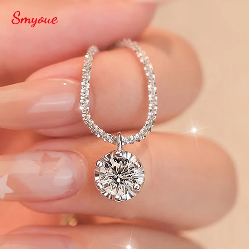 Smyoue 1CT 2CT Certified D Color Moissanite Necklace for Women Sparkling Lab Diamond Pendant Chain S925 Sterling Silver Jewelry