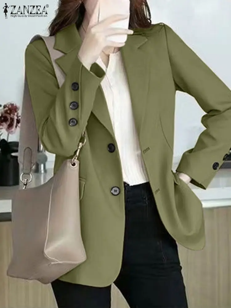 ZANZEA-Blazer à Manches sulfet Col à Revers pour Femme, Élégant, Décontracté, Couleur Unie, Tenue de Bureau, Automne, 2024 mn