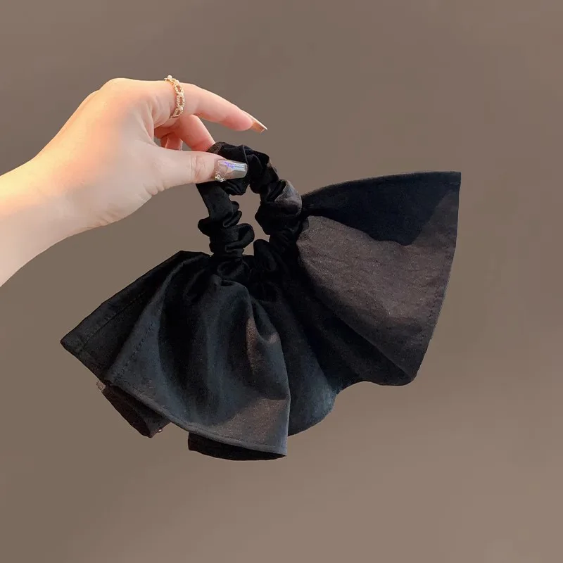 Korean Women Black Pleated Skirt Hair Tie Scrunchies Ponytail Rubber Band Elastic Hair Bands Elegant Lady Girls Hair Accessories