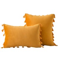 Velvet Soft Solid Decorative Throw Pillow Cover with Tassels Boho Accent Luxury Gift Cushion Case for Couch Bedroom Car Yellow