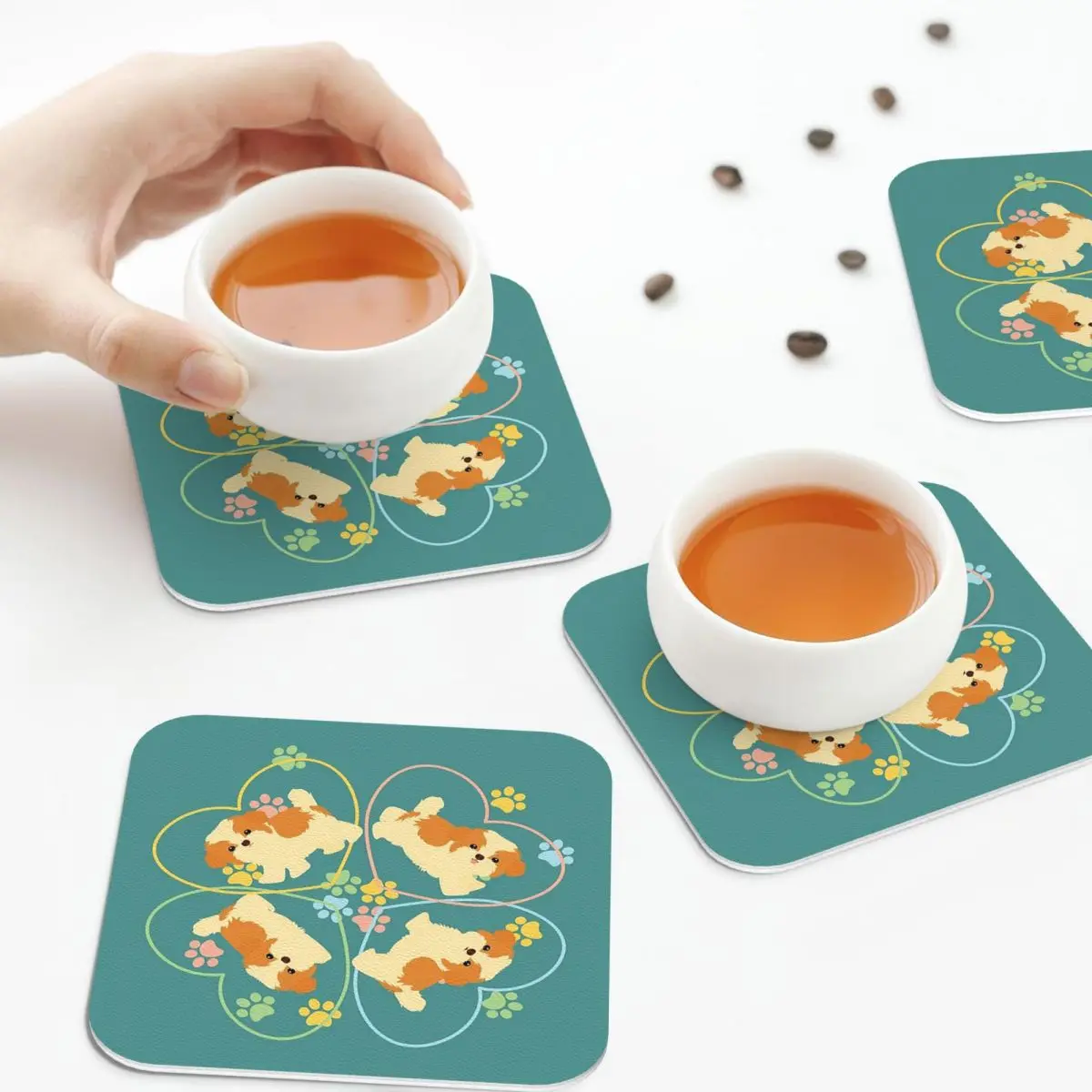 

Подставки для щенков Love Shih Tzu, кожаные салфетки, водонепроницаемые изоляционные кофейные коврики для дома, кухни, обеденные подушечки, набор из 4 шт.