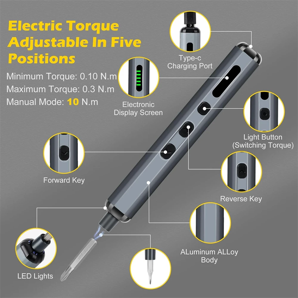 68 in 1 Magnetic Electric Screwdriver Set with 5 Torque Controlled Precision Torx Phillips Drill Bits Cordless Power Repair Tool