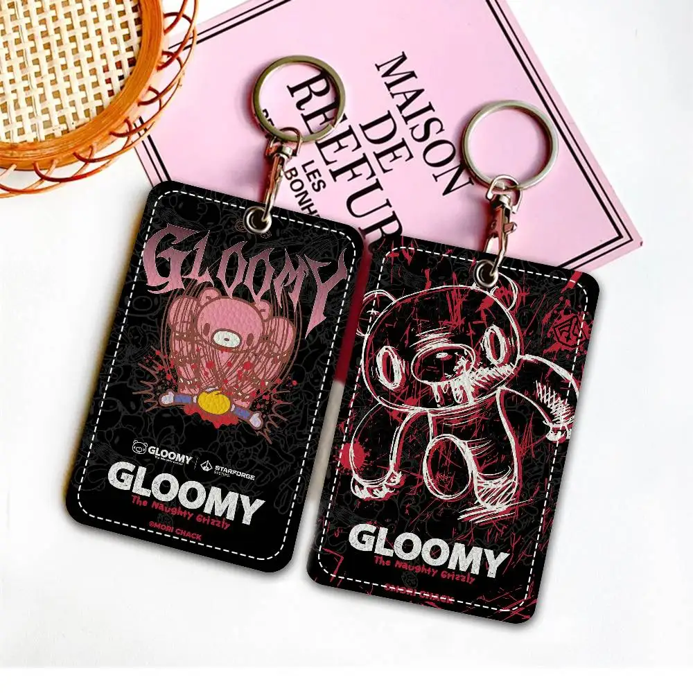 Cartoon G-Gloomy Bear 1Pc Access Card Case Leather Card Holder Keychain Key Ring Door Access Tags ID Card Case Keychain