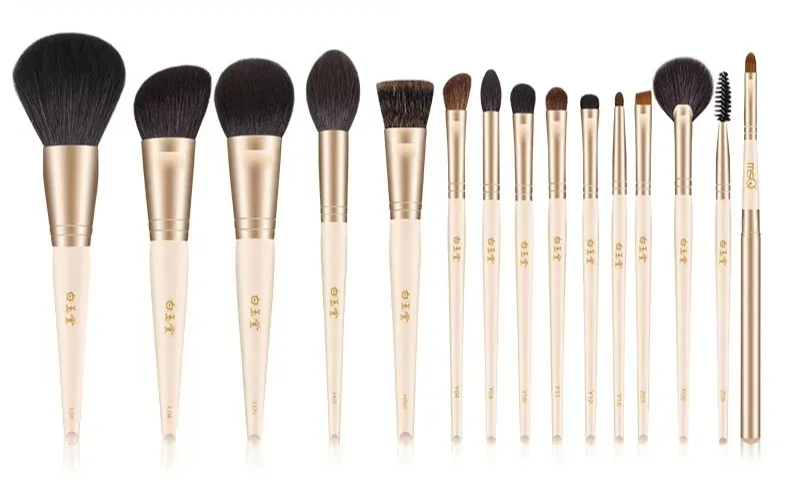 Setelan Kualitas Tinggi/15 Buah Kuas Rias Profesional Rambut Kambing untuk Foundation Concealer Perona Pipi