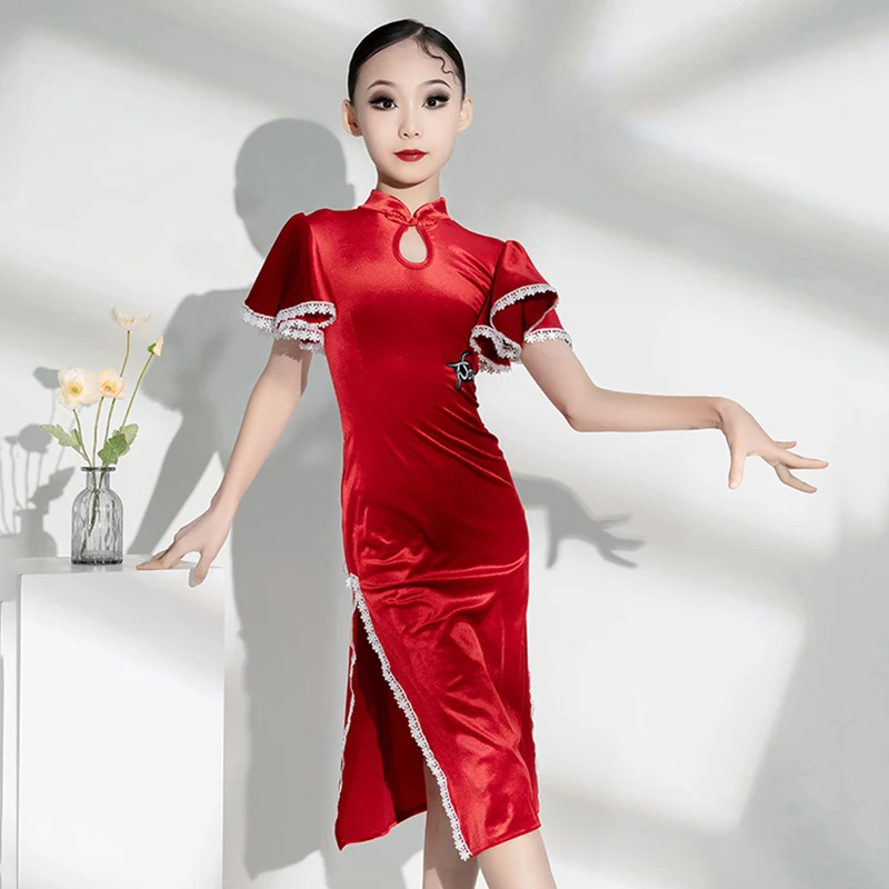 

Kids Girls National Style Dancewear Cheongsam New Year's Children's Celebration Performance Costume Classical Dance Dress