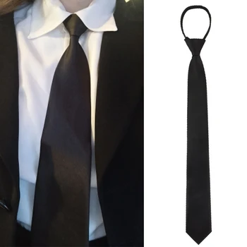 Cravate noire unisexe à fermeture éclair, rétro, soyeuse, col étroit, Slim, lisse, nœud papillon pour femmes, Style coréen, Simple, élégant, assorti avec tout, tendance