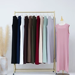 Relaxed-Regular-Fit Under Abaya Dress Muslim Women Round Neck Sleeveless Underdress. Dubai Turk Ramadan Modest Islamic Clothing