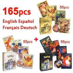 Jeu de cartes Pokémon or et noir coloré, Vmax, Vstar, argent, GX Box, Pikachu, Carta, Charizard, allemand, français, espagnol, 165-11 pièces