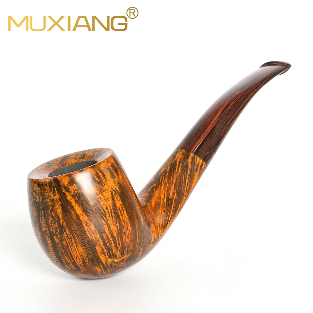 MUXIANG Heather wood tobacco pipe Tomato tobacco pipe Thick bowl wall Vulcanized rubber curved handle Handmade Briar pipe